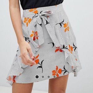 Polka Dot & Flower Ruffle Mini Skirt